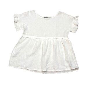Elena Baldi Women's Blouse S White Linen Peplum Ruffle Lagenlook Made In Italy